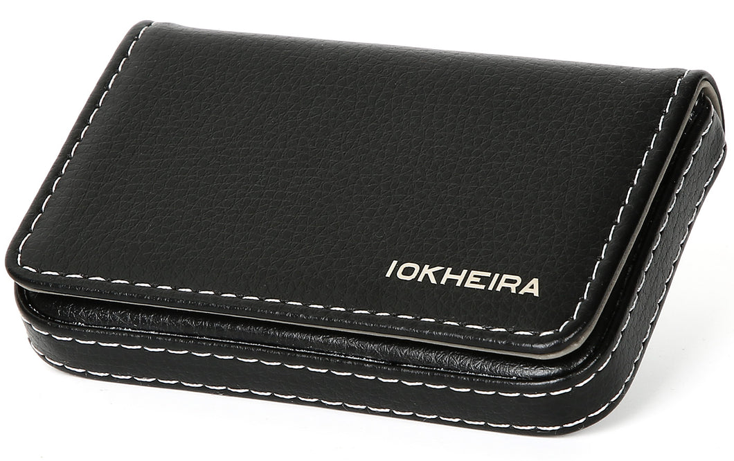 IOKHEIRA Black PU Leather Magnetic Closure Business Card Holder Business Card Case Wallets