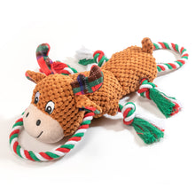 Load image into Gallery viewer, IOKHEIRA Christmas Deer Dog Squeaky Toys Dog Chew Toy Interactive Plush Dog Toys with Crinkle Paper Tug of War Dog Toys with Knotted Rope for Teeth Cleaning &amp; Boredom
