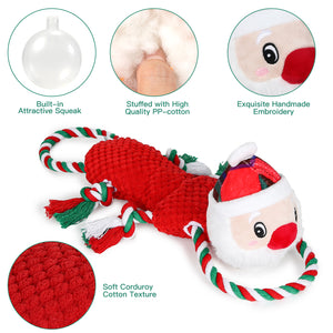 IOKHEIRA Christmas Santa Claus Dog Squeaky Toys Dog Chew Toy Interactive Plush Dog Toys with Crinkle Paper Tug of War Dog Toys with Knotted Rope for Teeth Cleaning & Boredom