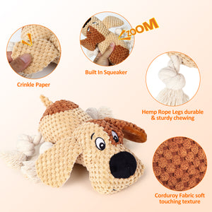 PUHOHUN Squeaky Dog Toys Dog Plush Toy for Large Chewers Dog Toys with Crinkle Paper and Squeaker Tug of War Dog Toys with Knotted Rope Soft Stuffed Dog Toys for Teeth Cleaning and Boredom