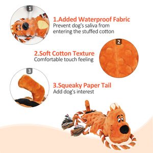 IOKHEIRA Dog Squeaky Toys Plush Dog Toy with Crinkle Paper Tug of War Dog Toys with Knotted Rope for Teeth Cleaning & Boredom