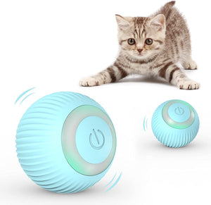 IOKHEIRA Cat Ball Interactive Cat Toys for Indoor Cats Wicked Ball Kitten Toys with Bell Feather Built-in Catnip, USB Rechargeable Automatic 360° Rotating Cat Toy balls with LED Light