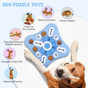 PUHOHUN Dog Puzzle Slow Feeder Toys, Dog Treat Dispenser with Squeaky and Non-Slip Design, Interactive Dog Toys for IQ Training & Mental Stimulating Puzzle Bowl