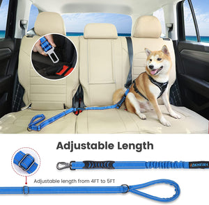 IOKHEIRA Bungee Dog Leads, Anti Pull Dog Leads with Car Seat Belt Buckle, Reflective Thread Dog Leads with Traffic Control Handle, Adjustable Dog Leash for Small Medium Large Dogs