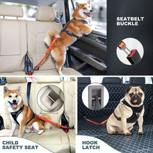 Load image into Gallery viewer, IOKHEIRA Dog Seat Belt 3-in-1 Car Harness for Dogs Adjustable Safety Seatbelt for Car Durable Nylon Reflective Bungee Fabric Tether with Clip Hook Latch &amp; Buckle, Swivel Zinc Alloy Carabiner
